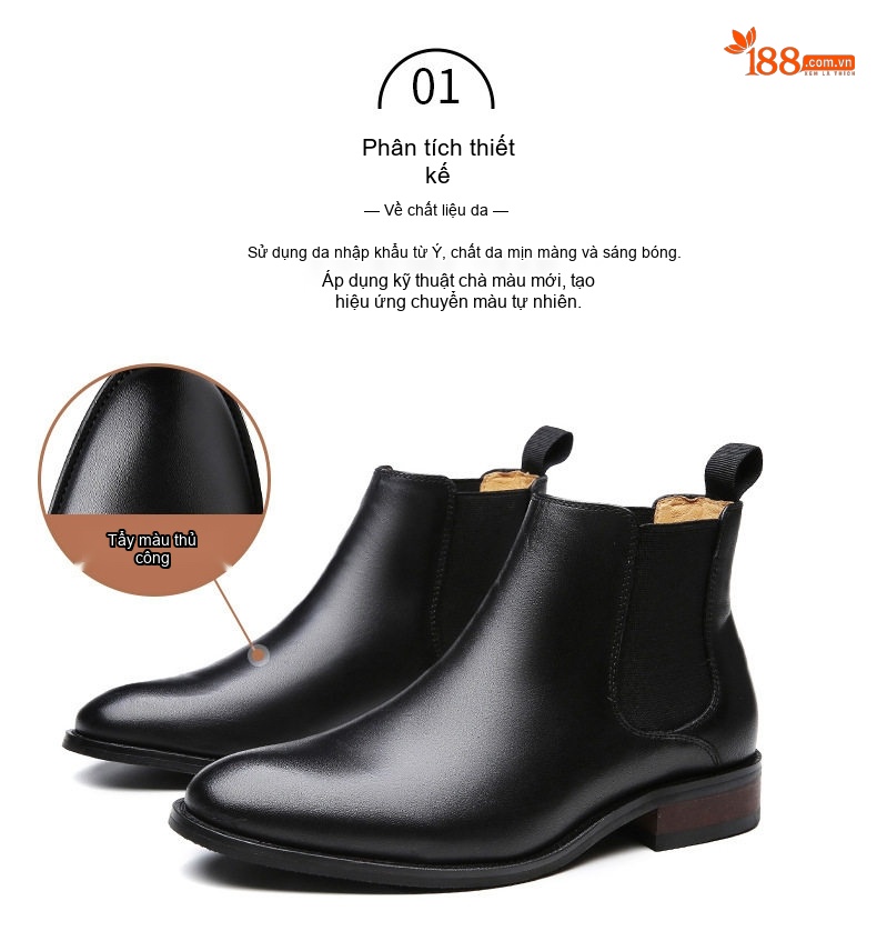 Giày Chelsea Boot Nam Da Bò Chiều Cao Đế Khoảng 3cm Màu Đen, Nâu chi tiết 1