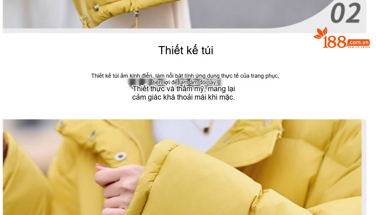 Áo Khoác Phao Nữ Ngắn Tay Dáng Nhỏ Cổ Trụ Dày Dặn Ấm Áp Màu Trắng, Đen, Vàng chi tiết 11