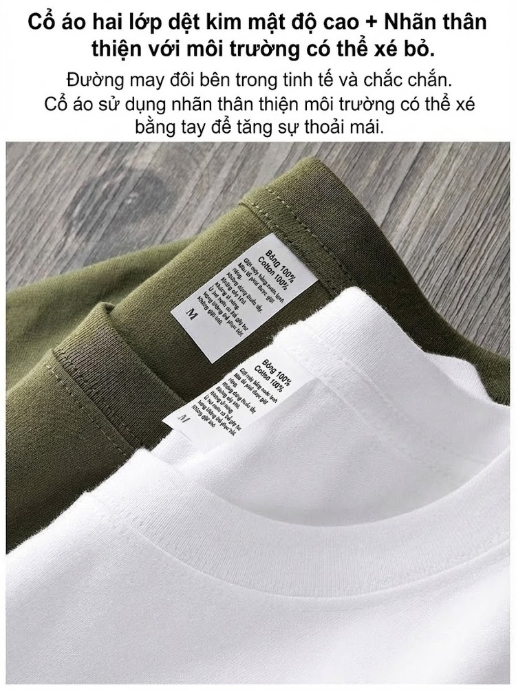 Áo Thun Tay Dài Nam Cotton 270g Cổ Tròn Dáng Rộng Màu Xám, Trắng, Đen, Xanh...
