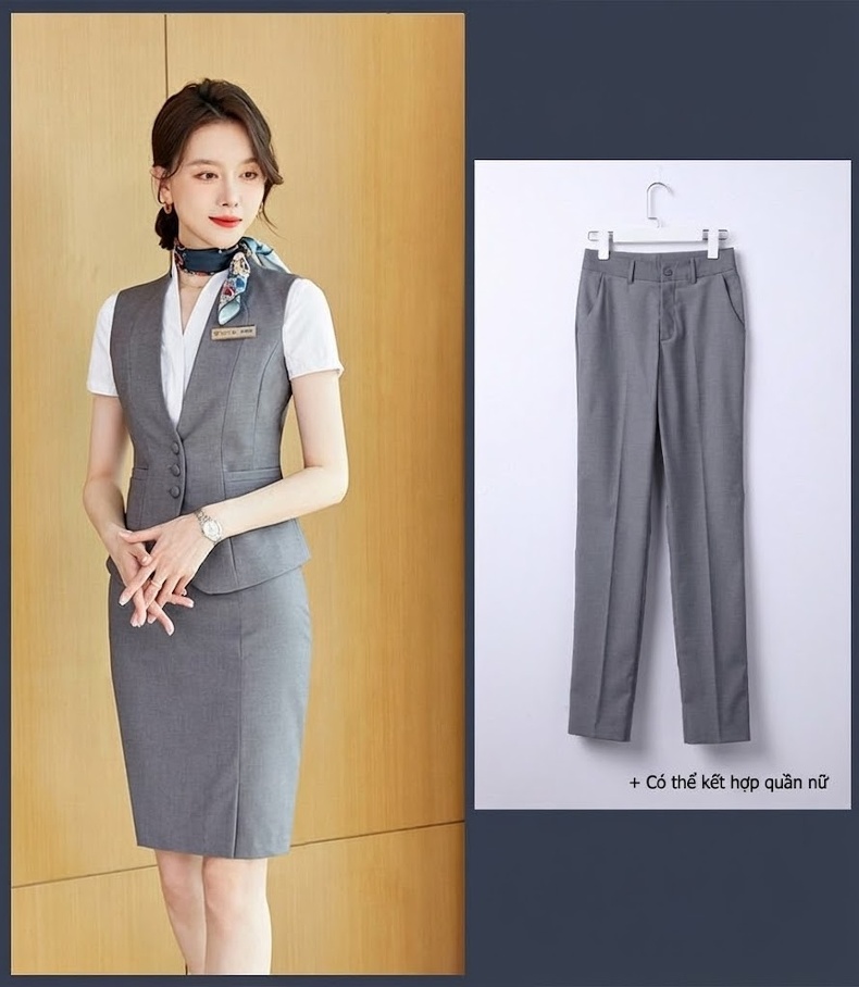 Áo Gile Công Sở Nữ Kiểu Dáng Vest Thiết Kế Thanh Lịch Màu Xám, Xanh Navy chi tiết 20