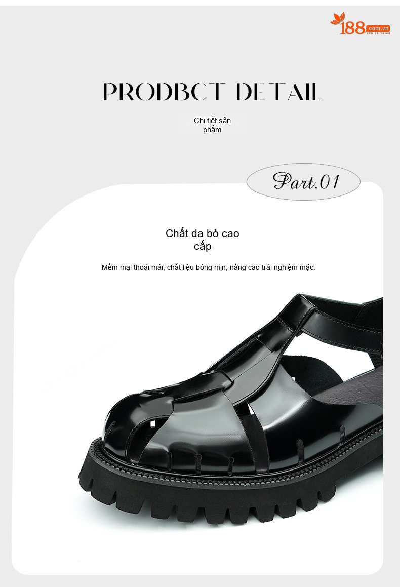 Sandal Rọ Nam Da Bóng Đế Dày Chiều Cao Đế Khoảng 3cm Màu Đen chi tiết 9