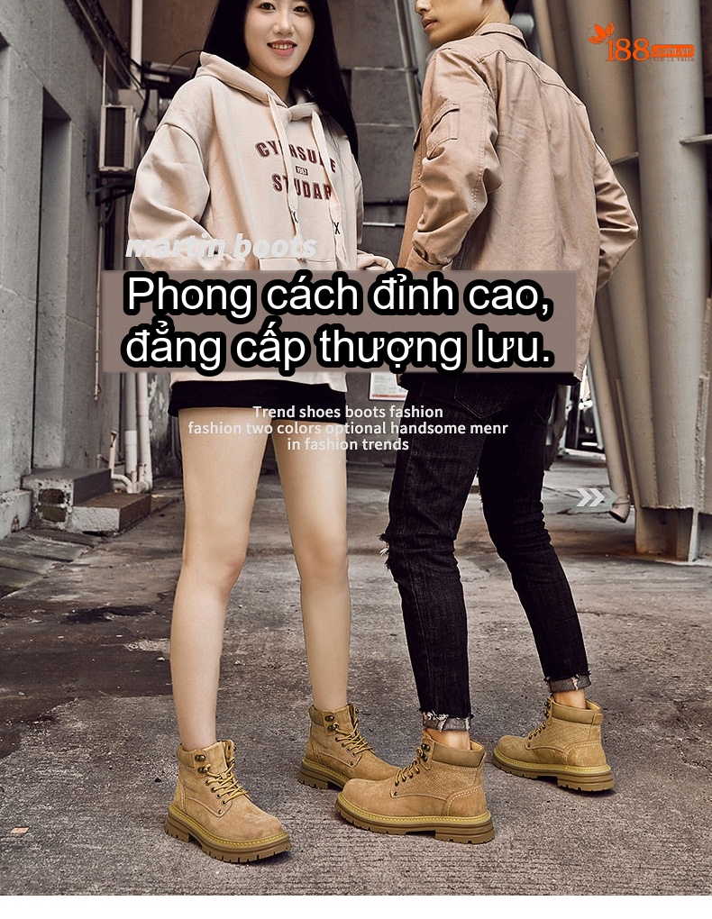 Giày Boot Nam Da Mờ Cổ Cao Có Dây Kiểu Martin Chiều Cao Đế Khoảng 4cm Màu Nâu chi tiết 3