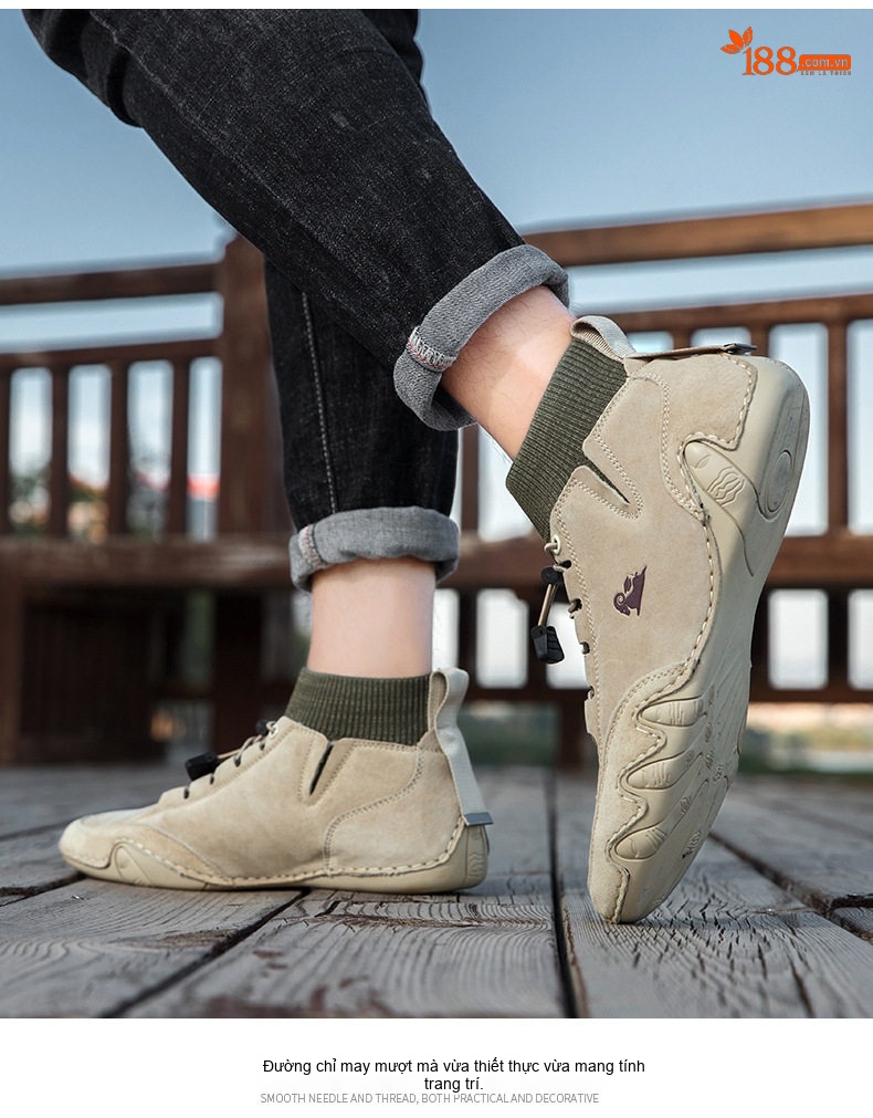Giày Boot Nam Cao Cổ Da Mờ Lót Lông Chiều Cao Đế Khoảng 3cm Màu Be, Xám chi tiết 8