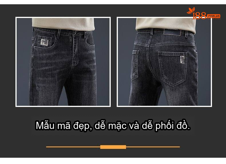 Quần Jean Nam Ống Đứng Slim Fit Co Giãn Thoải Mái Phong Cách Business Casual Màu Xám Đen chi tiết 7