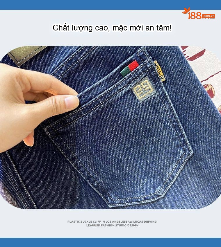 Quần Jean Nam Ống Đứng Co Giãn Màu Xanh Mờ, Xanh Đậm, Xám chi tiết 7