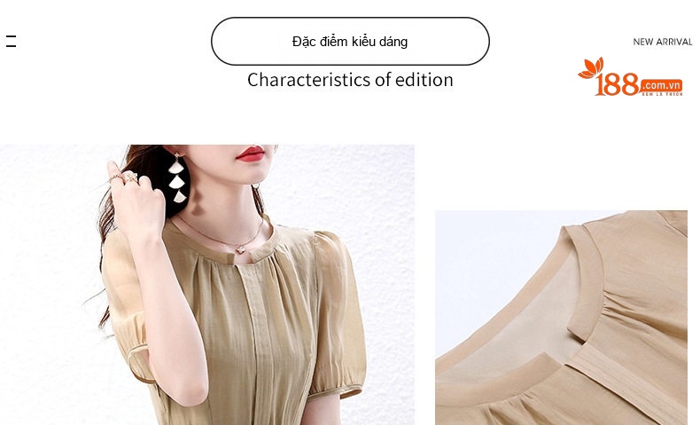 Váy Liền Thân Nữ dáng chữ A Chiết Eo Thanh Lịch Màu Xám, Be, Trắng chi tiết 3