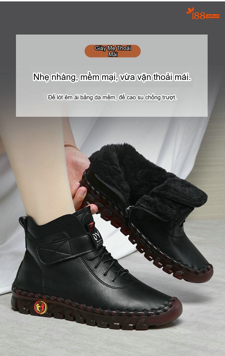 Giày Cao Cổ Nữ Lót Lông Giữ Ấm Chiều Cao Đế Khoảng 3cm Màu Kem, Đen, Đỏ, Nâu chi tiết 5