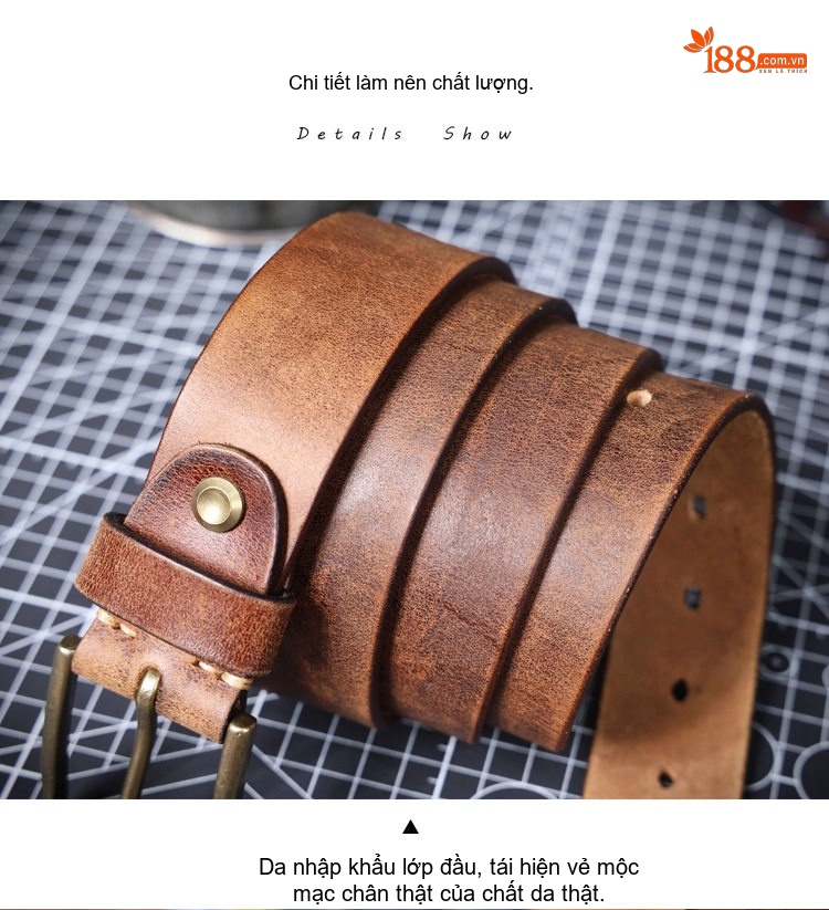 Thắt Lưng Nam Da Bò Nguyên Miếng Khóa Kim Đồng Phong Cách Retro Màu Nâu chi tiết 17