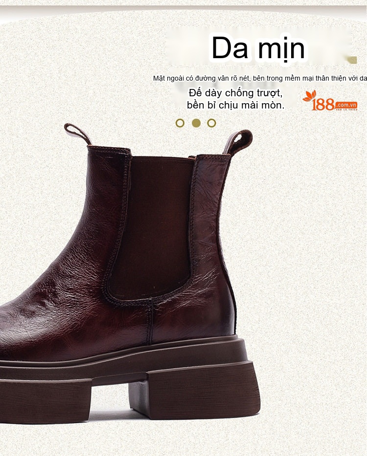 Boot Nữ Da Bò Thủ Công Chiều Cao Đế Khoảng 5cm Phong Cách Retro Màu Đen, Nâu chi tiết 3