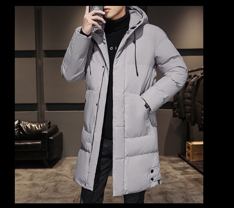 Áo Khoác Phao Nam Dáng Dài Có Mũ Trùm Đầu Cotton Dày Ấm Áp Màu Đen, Xám, Xanh Rêu chi tiết 13