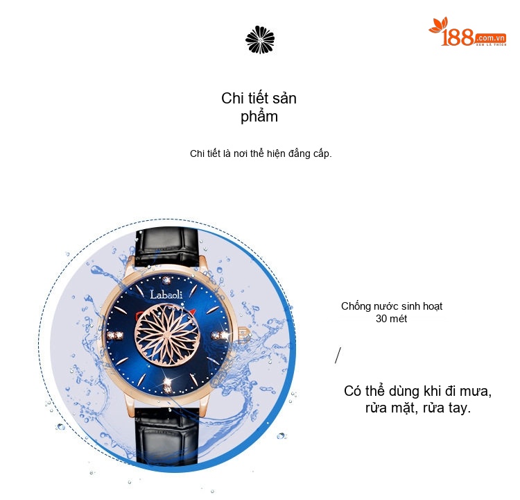 Đồng Hồ Nữ Labaoli Mặt Hoa Hồng Vàng Dây Da Bóng Màu Đen, Nâu, Đỏ, Xanh chi tiết 13