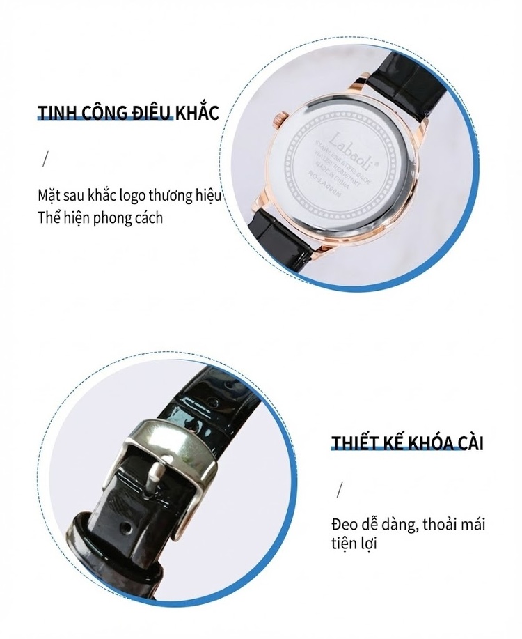 Đồng Hồ Nữ Labaoli Mặt Hoa Hồng Vàng Dây Da Bóng Màu Đen, Nâu, Đỏ, Xanh chi tiết 14