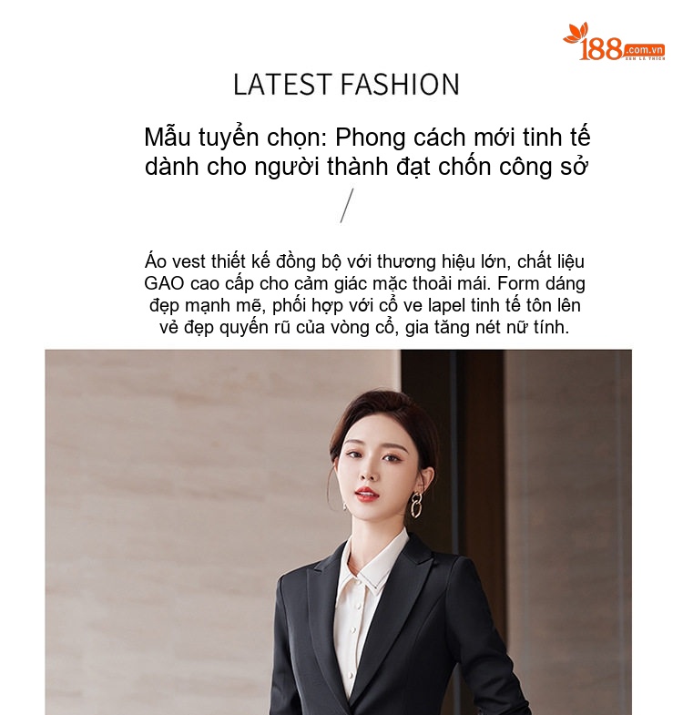 Bộ Vest Công Sở Nữ Dáng Ôm Thanh Lịch Màu Đen, Xanh Navy chi tiết 3