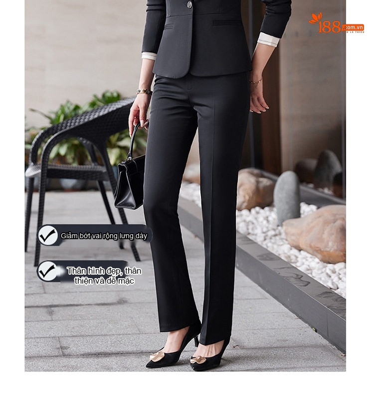 Bộ Vest Công Sở Nữ Dáng Ôm Thanh Lịch Màu Đen, Xanh Navy chi tiết 4