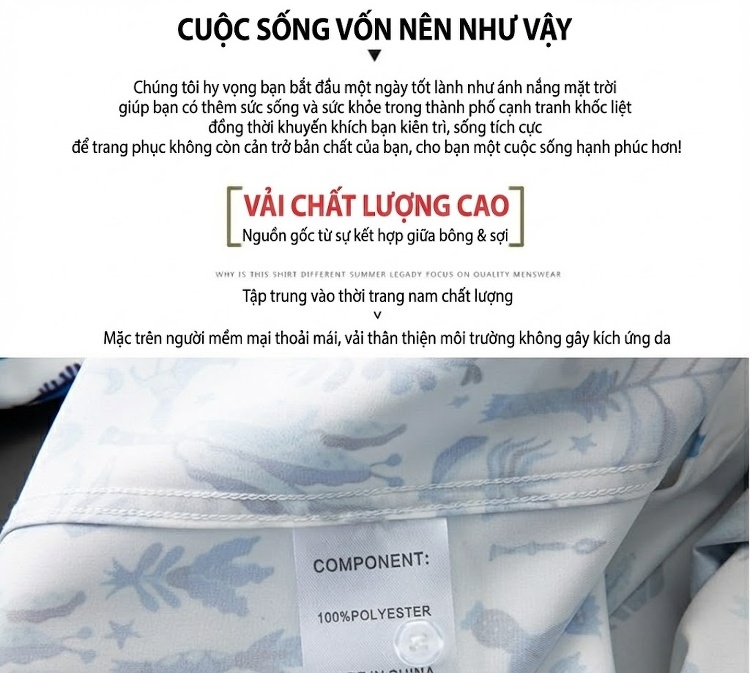 Áo Sơ Mi Dài Tay Nam In Hình Phong Cảnh Biển Xanh, Sao Trắng Phong Cách Âu Mỹ chi tiết 4