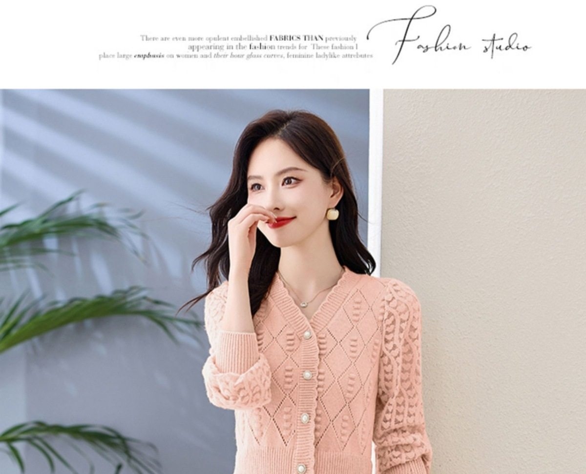 Váy Dệt Kim Nữ Tay Dài Dáng Xòe Họa Tiết Lỗ Màu Be, Hồng, Đen chi tiết 22