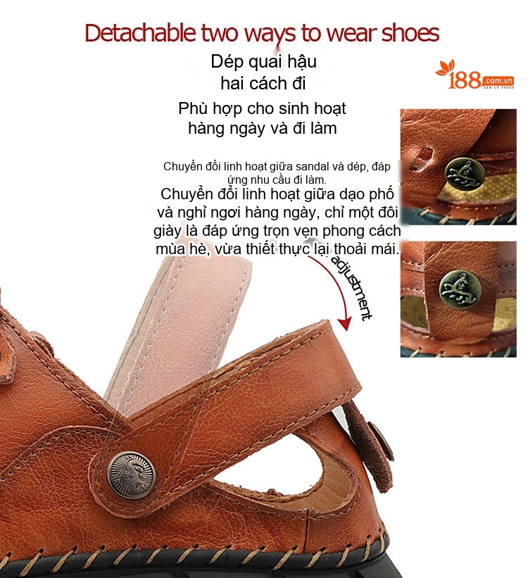 Sandal Nam Da Thật Xỏ Ngón Thoáng Khí Chiều Cao Đế Khoảng 3cm Màu Nâu, Đen chi tiết 10