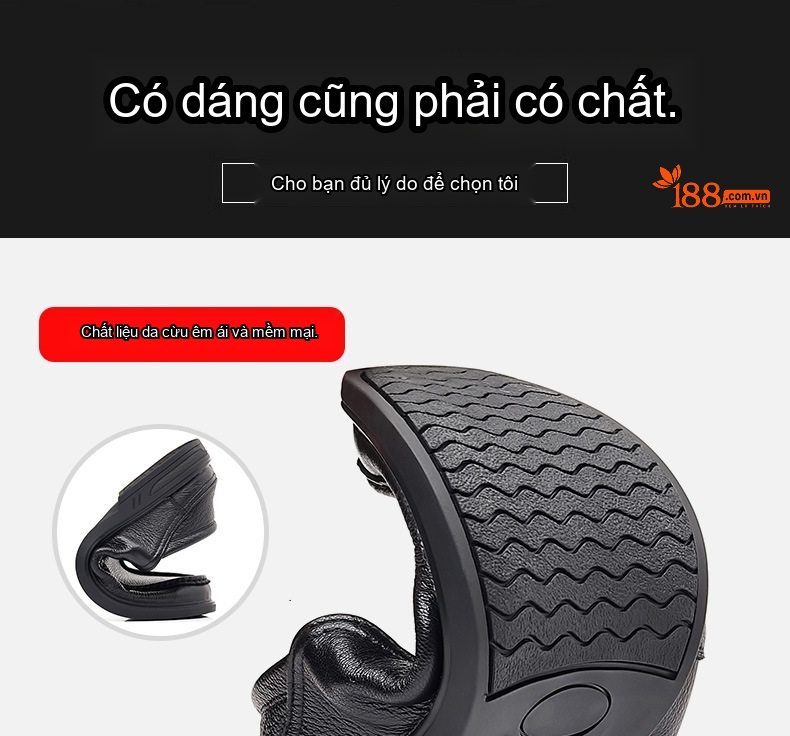 Giày Lười Nam Da Cừu Chiều Cao Đế Khoảng 3cm Màu Đen, Nâu chi tiết 6