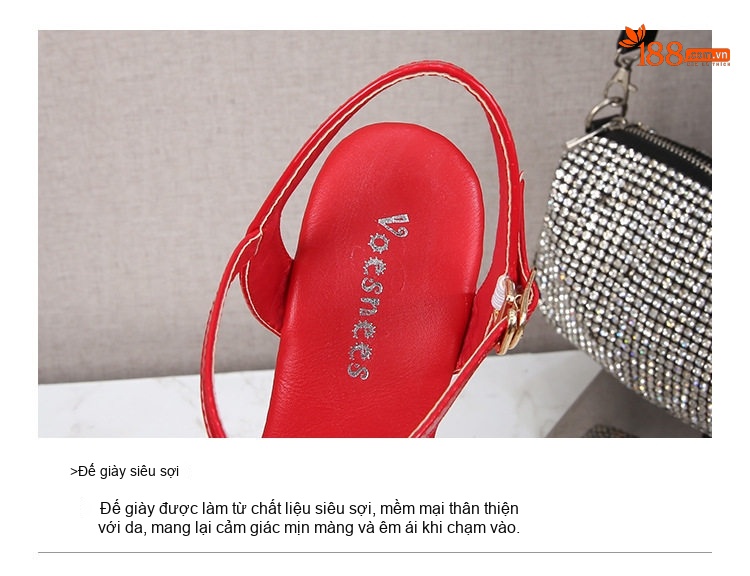 Giày Sandal Cao Gót Nữ Quai Ngang Gót Cao 26cm Màu Đen, Đỏ, Trắng, Hồng... chi tiết 6