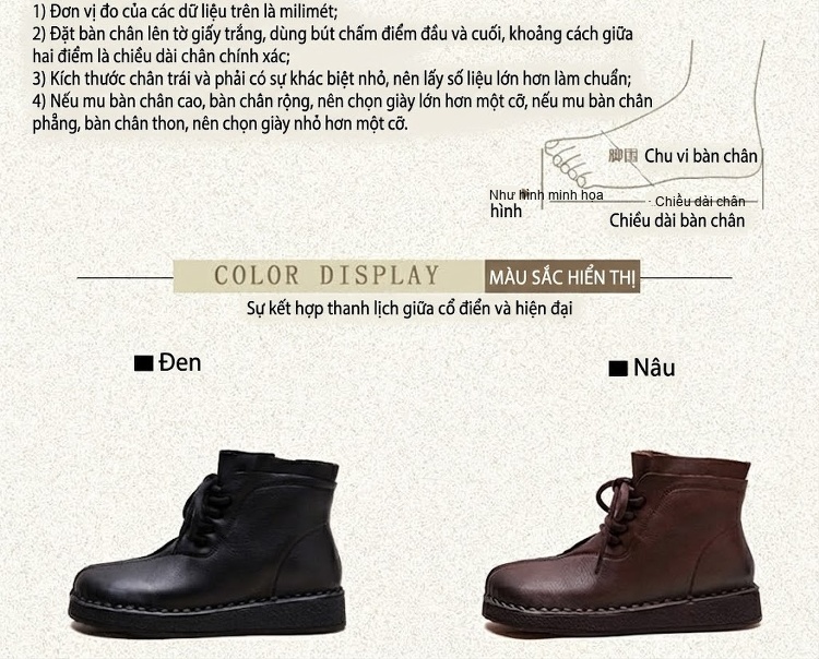 Boot Nữ Cổ Ngắn Da Bò Ôm Chân Chiều Cao Đế Khoảng 3cm Màu Đen, Nâu chi tiết 3