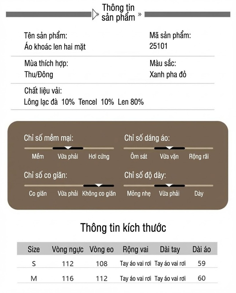 Áo Khoác Dạ Alpaca Hai Mặt Dáng Ngắn Màu Đỏ, Xanh Olive chi tiết 5