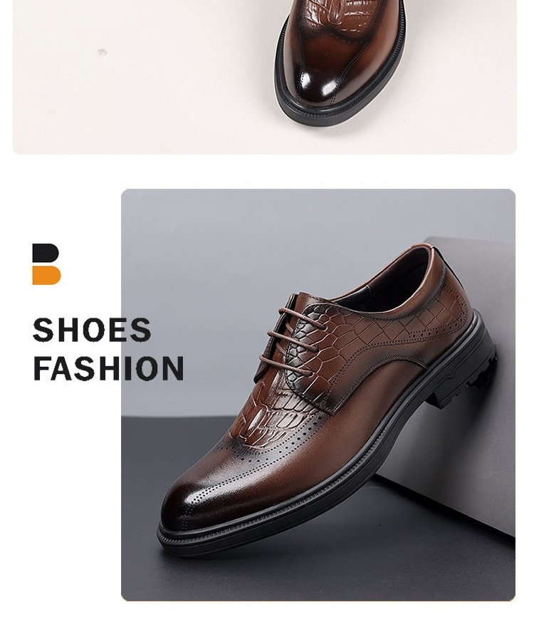 Giày Tây Buộc Dây Nam Da Bò, Kiểu dáng Brogue, Chiều Cao Đế Khoảng 3cm Màu Nâu, Đen chi tiết 10