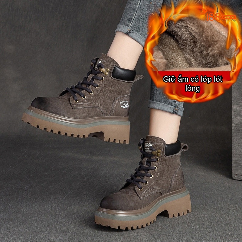 Giày Martin Nam Cổ Cao Lót Lông Giữ Ấm Phong Cách Biker Chiều Cao Đế Khoảng 5cm Màu Nâu, Đỏ, Xám...