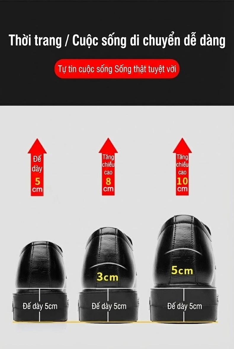 Giày Tây Buộc Dây Nam Da Bò Chiều Cao Đế 5cm Màu Đen, Nâu chi tiết 10