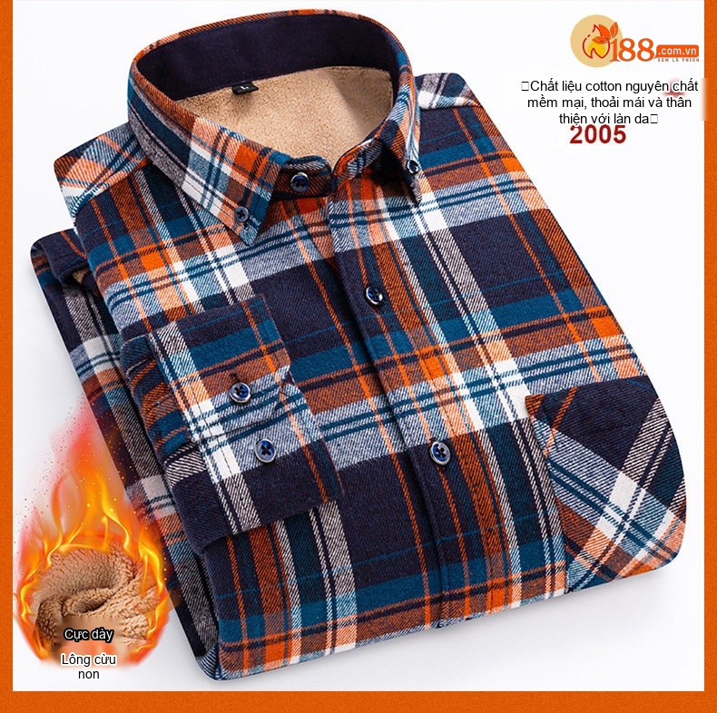Áo Sơ Mi Nam Ca Rô Lông Cừu Non Cotton Dày Dặn Giữ Ấm Màu Đen, Đỏ, Xanh Dương, Xanh Lá... chi tiết 32