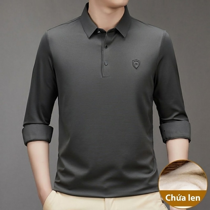 Áo Polo Nam Dài Tay Lông Cừu Mềm Mại Kiểu Dáng Business Màu Xanh Navy, Xám, Đỏ Gạch, Nâu...