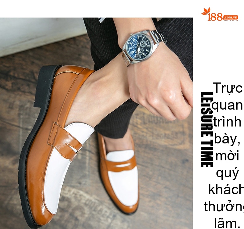 Giày Lười Nam Da Bóng Chiều Cao Đế Khoảng 3cm Màu Đen, Trắng, Nâu chi tiết 5