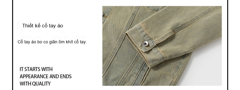 Áo Khoác Jean Nam Dài Tay Form Rộng Cổ Bẻ Màu Xanh Denim, Đen chi tiết 7