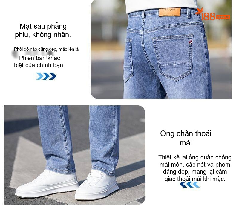 Quần Jeans Nam Ống Đứng Co Giãn Thoải Mái Phong Cách Casual Màu Xanh chi tiết 5