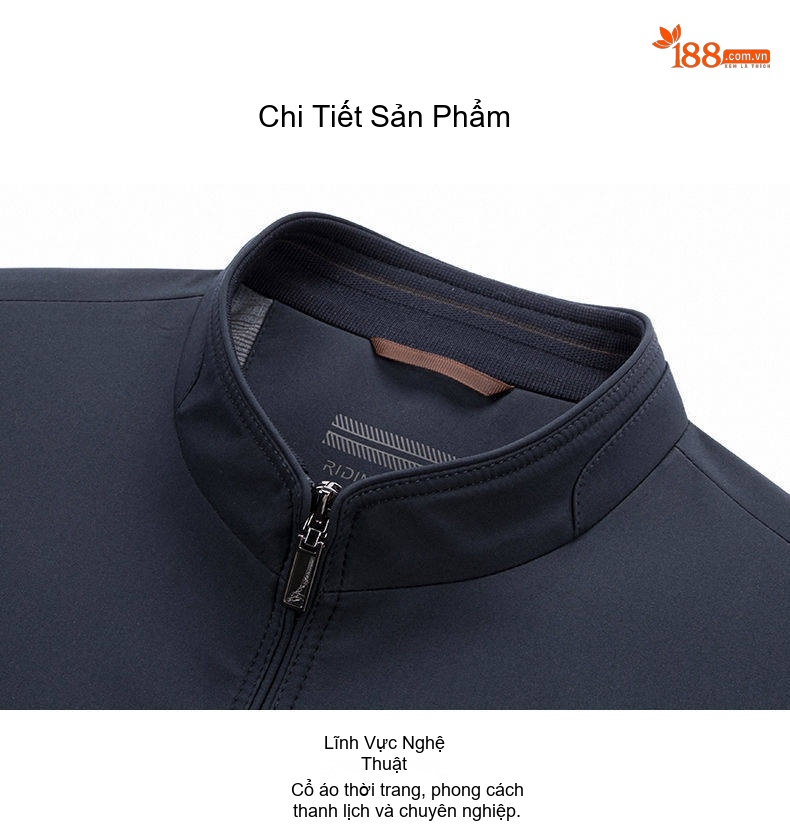 Áo Khoác Nam Mỏng Cổ Trụ Dáng Suông Phong Cách Lịch Sự Màu Xanh Navy, Kem chi tiết 23