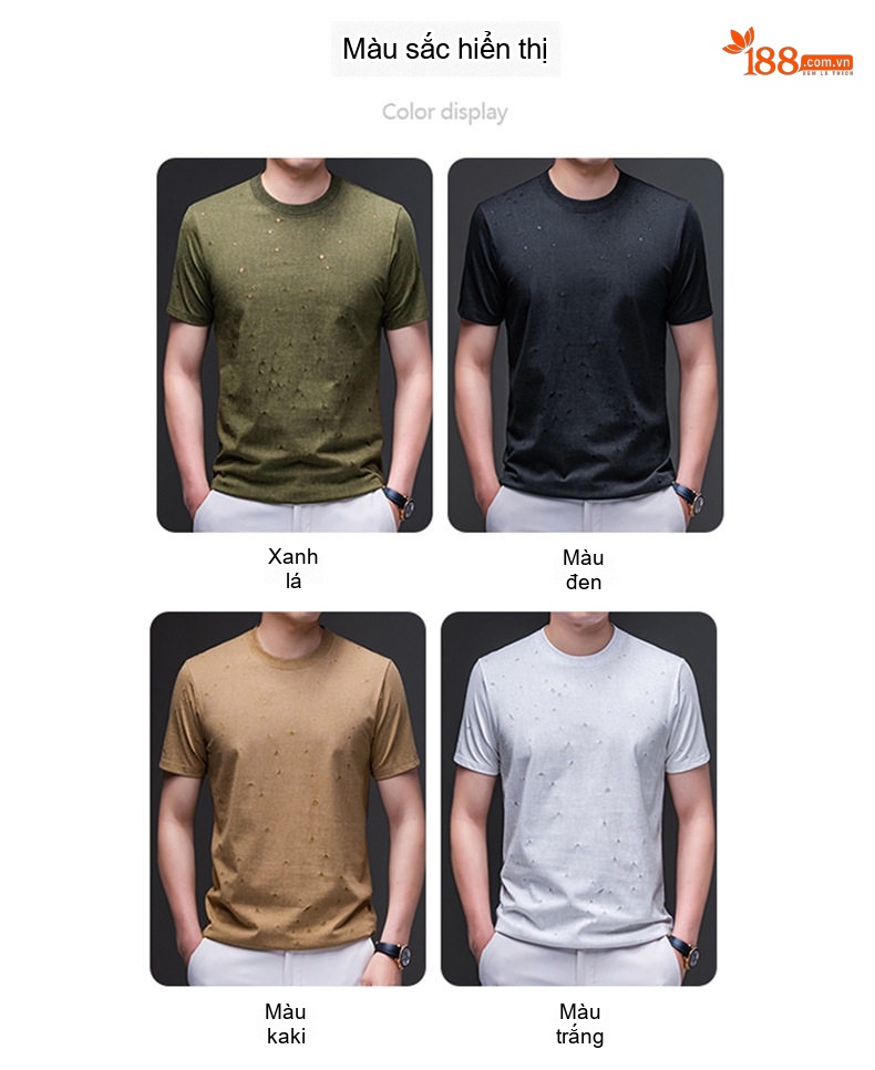 Áo Thun Cộc Tay Nam Cotton Cổ Tròn Phong Cách Hàn Quốc Màu Xanh Rêu, Trắng, Nâu, Đen... chi tiết 2