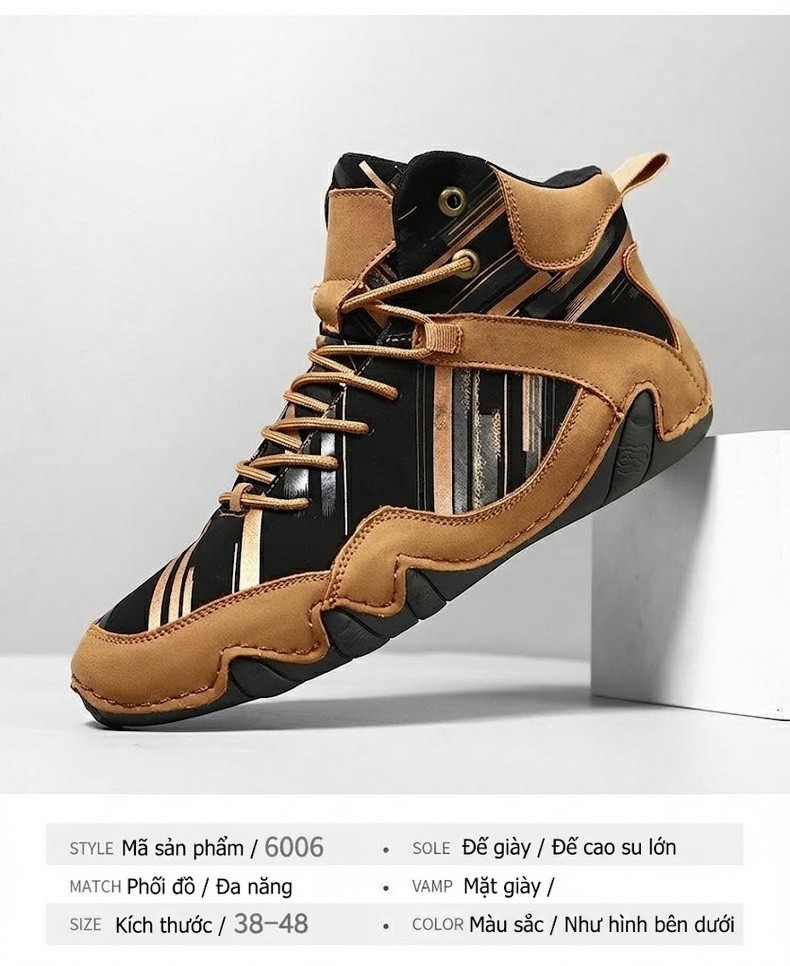 Giày Boot Martin Nam Cao Cổ Phong Cách Casual Chiều Cao Đế Khoảng 3cm Màu Đen, Nâu, Xám chi tiết 3
