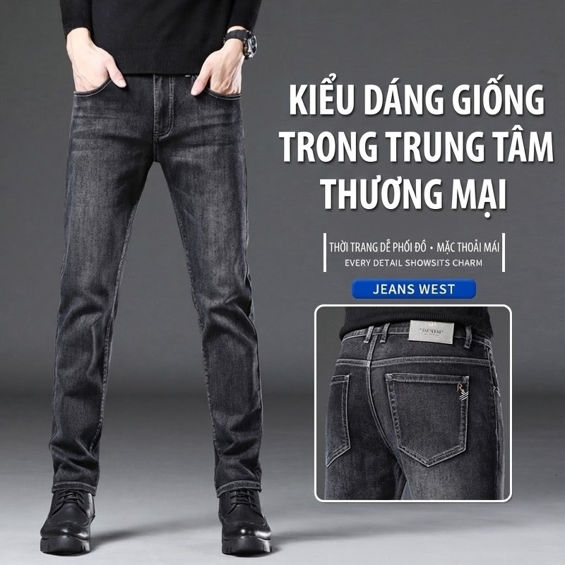 Quần Jean Nam Dáng Ôm Vừa Vặn Thoải Mái Màu Xám Đen chi tiết 8