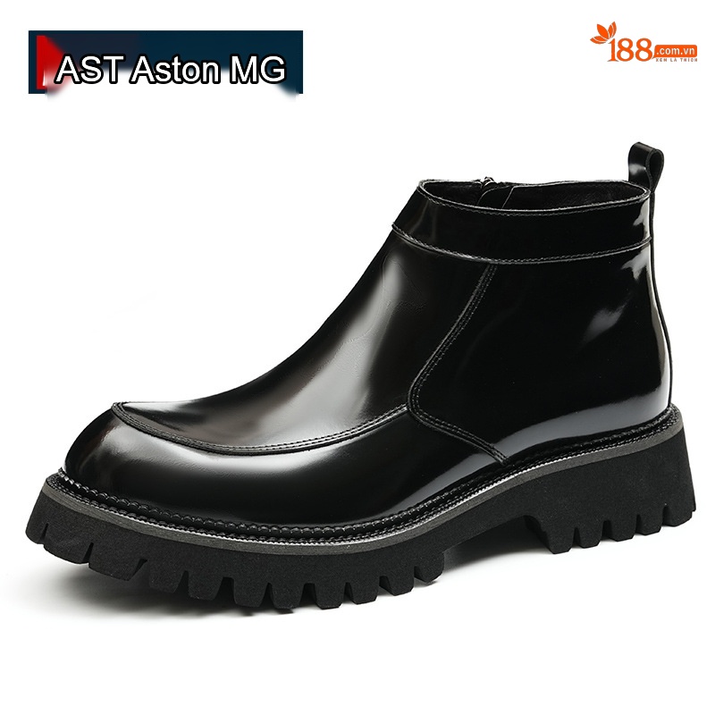 Boot Nam Cổ Cao Da Bóng Khóa Kéo Phong Cách Anh Quốc Chiều Cao Đế Khoảng 4cm Màu Đen