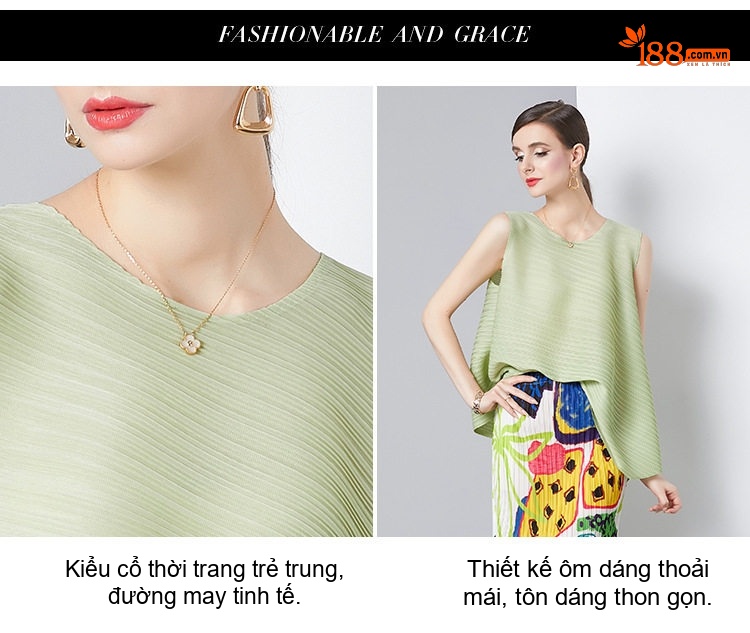 Bộ Áo Thun Nữ Dáng Rộng và Chân Váy Midi Xếp Ly In Họa Tiết Phong Cách Lười Biếng Màu Xanh Lá, Vàng chi tiết 3