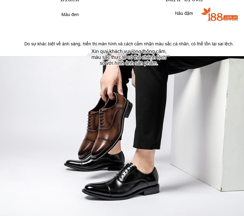 Giày Tây Buộc Dây Nam Da Bóng Chiều Cao Đế Khoảng 3cm Màu Nâu chi tiết 9