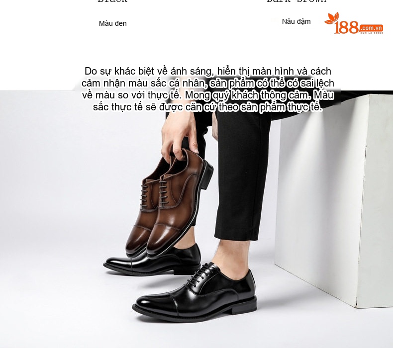 Giày Tây Buộc Dây Nam Da Thật Tăng Chiều Cao 6cm Màu Đen chi tiết 11