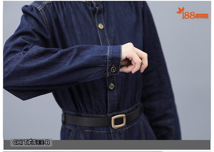 Váy Dài Tay Nữ Denim dáng chữ A Cổ Điển Thanh Lịch chi tiết 17