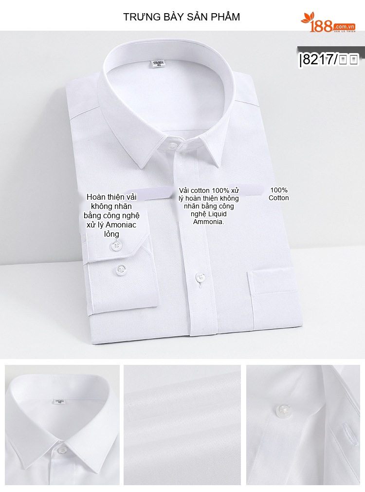 Áo Sơ Mi Dài Tay Nam Cotton Cao Cấp Chống Nhăn Màu Trắng, Xanh Dương, Đen, Đỏ... chi tiết 13