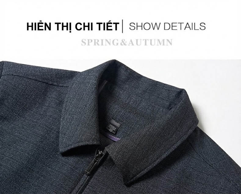 Áo Khoác Nam Dáng Suông Khóa Kéo Cổ Bẻ Vải Dệt Màu Xám Đậm chi tiết 10