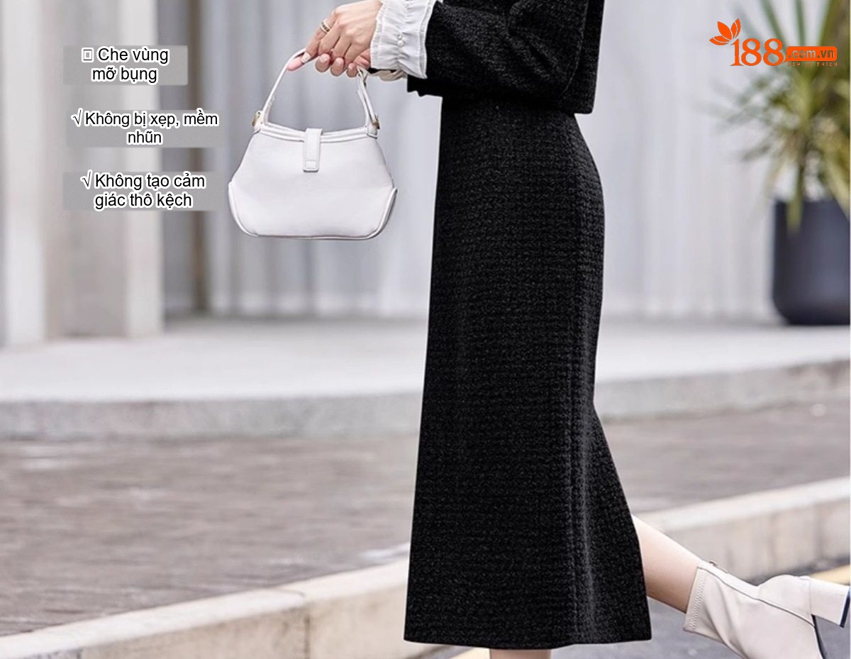 Set Áo Khoác và Chân Váy Dệt Kim Tiểu Thư Thanh Lịch Màu Xám, Đen chi tiết 15