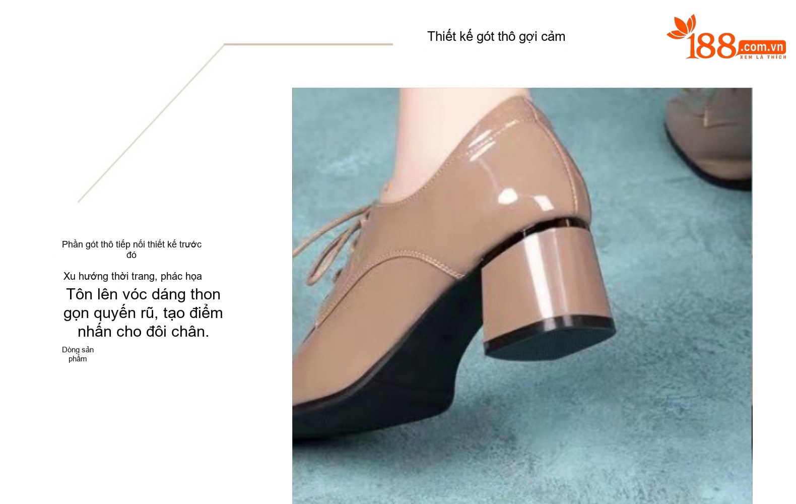 Giày Oxford Nữ Da Bóng Gót Vuông Chiều Cao Đế Khoảng 5cm Màu Đen, Nâu chi tiết 7