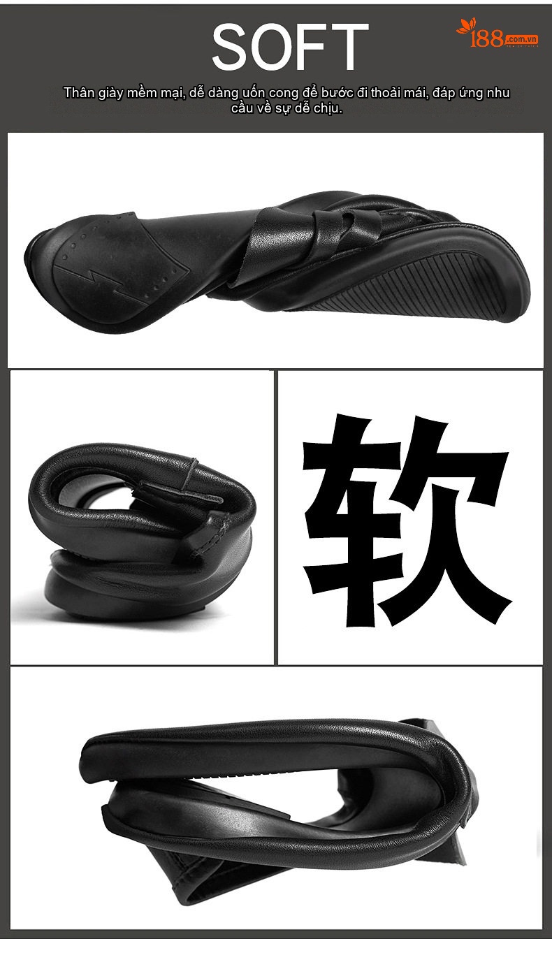 Giày Lười Nam Da Bóng Chiều Cao Đế Khoảng 1cm Màu Đen, Trắng chi tiết 4