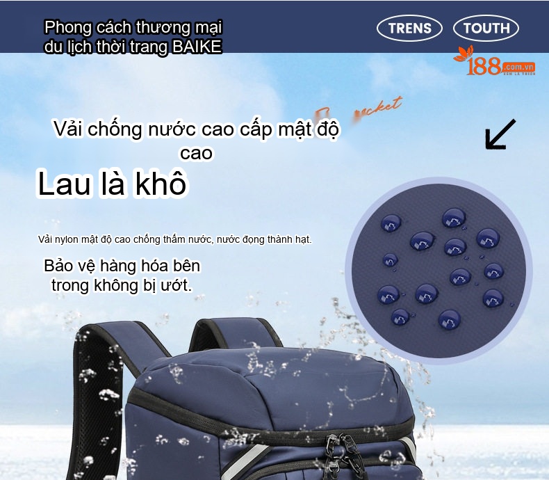 Balo Đa Năng Chống Thấm Nước Dung Tích Lớn, Ngăn Riêng Đồ Ướt Màu Đen, Xanh Navy chi tiết 24