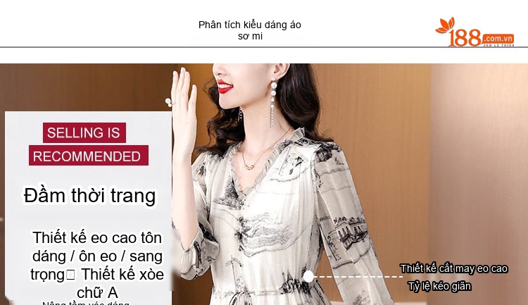 Váy Lụa A Line Nữ Thắt Eo Thiết Kế Thanh Lịch Họa Tiết Trắng Đen chi tiết 6