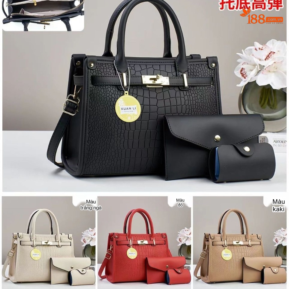 Túi Tote Nữ Da Thật Dáng Hộp Lớn Đeo Chéo Cao Cấp Màu Xanh Navy chi tiết 11